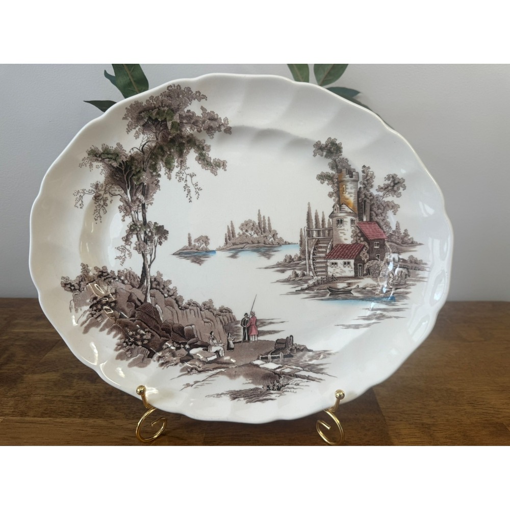 Vintage Johnson Brothers Old‎ Mill Brown Transferware Serving Platter MCM Dining